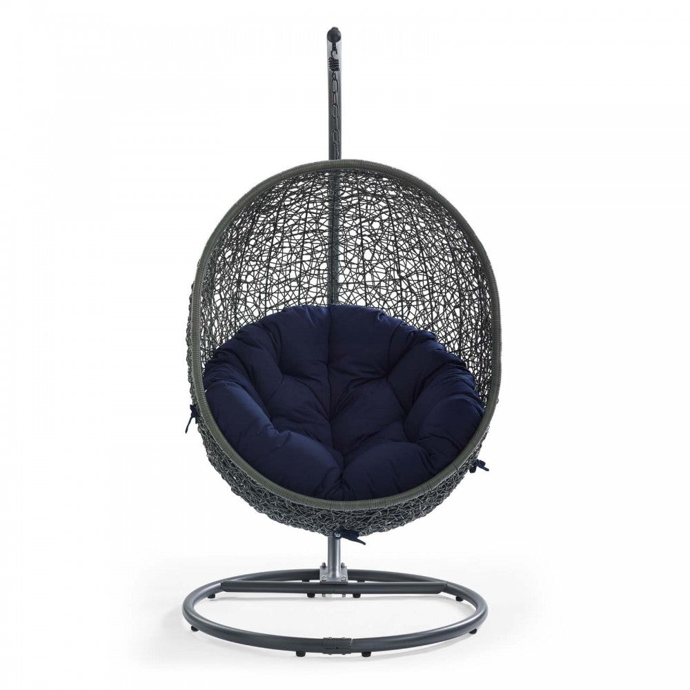 Hide Outdoor Patio Sunbrella Swing Chair With Stand, Gray Navy