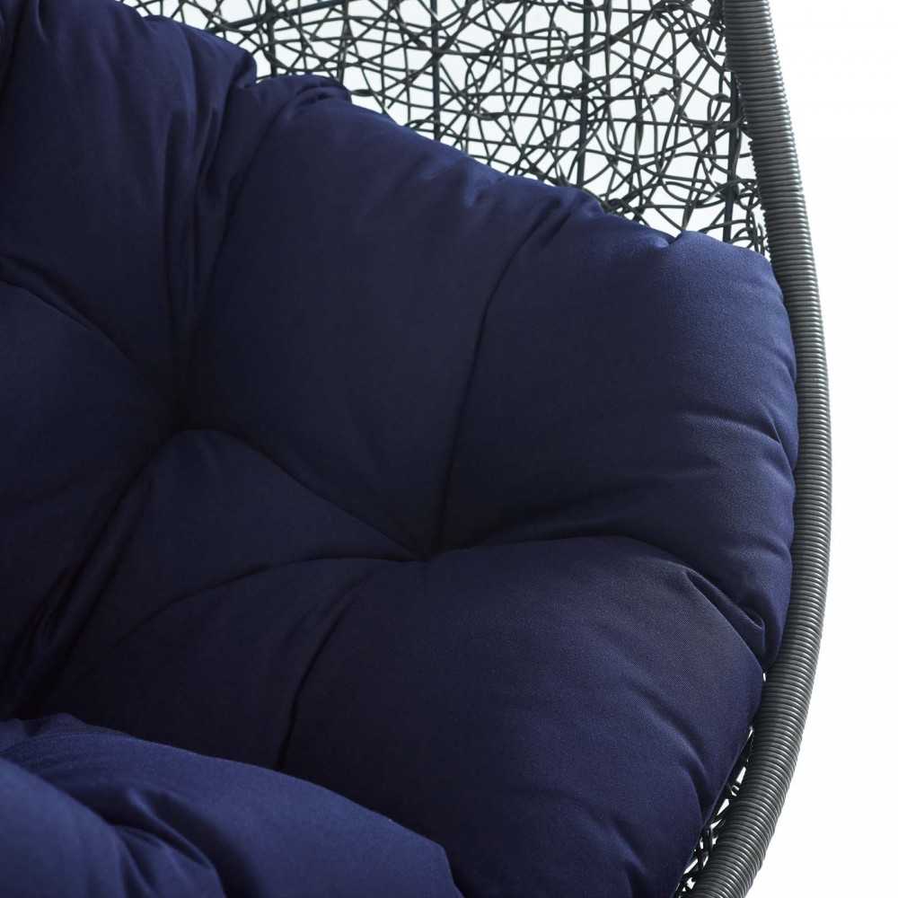 Hide Outdoor Patio Sunbrella Swing Chair With Stand, Gray Navy