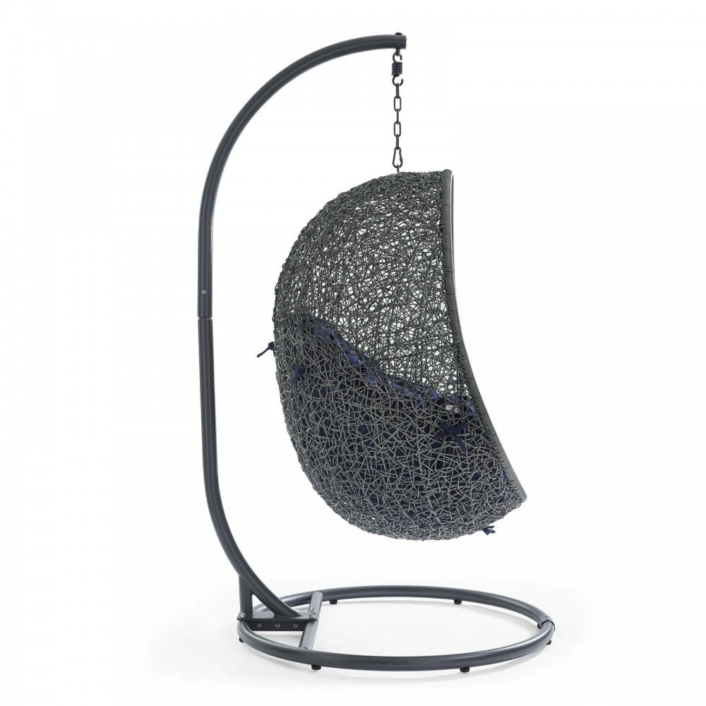 Hide Outdoor Patio Sunbrella Swing Chair With Stand, Gray Navy