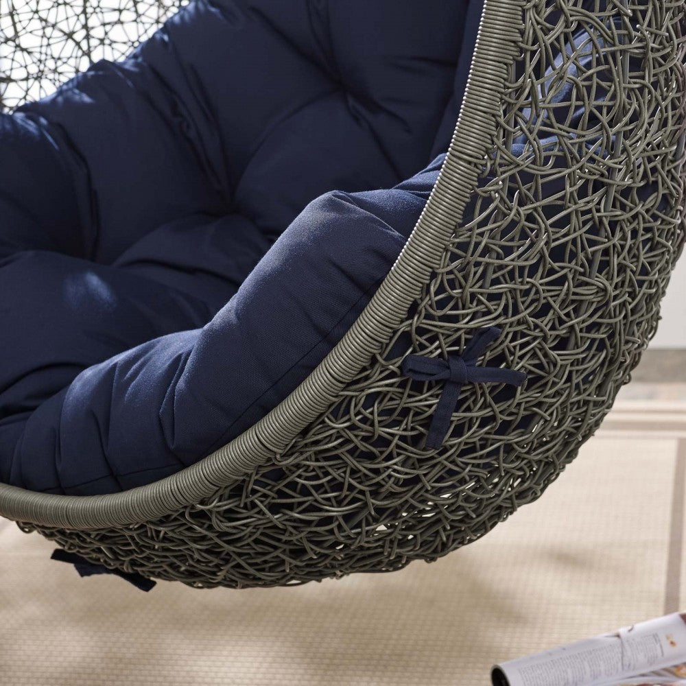 Hide Outdoor Patio Sunbrella Swing Chair With Stand, Gray Navy