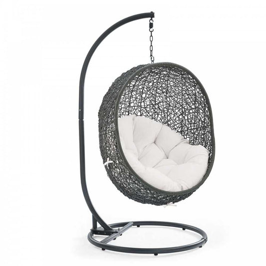 Hide Outdoor Patio Sunbrella Swing Chair With Stand, Gray White