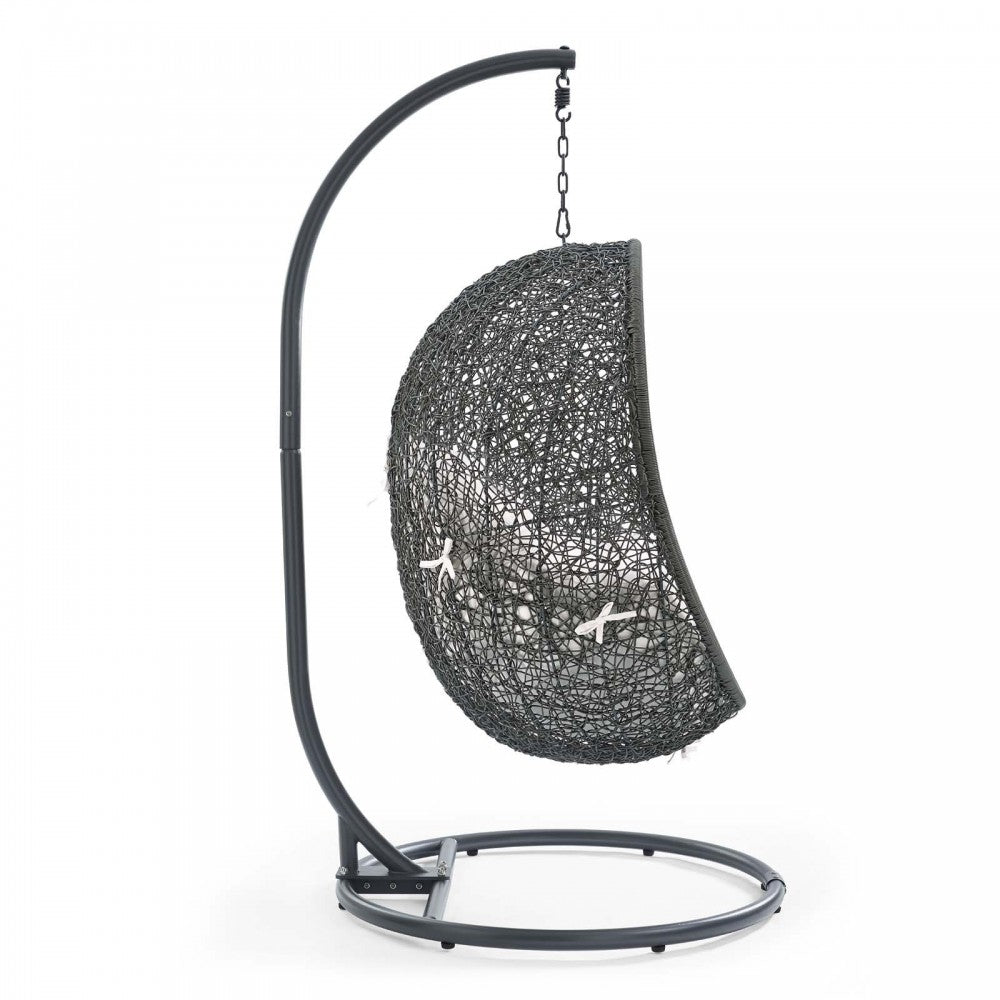 Hide Outdoor Patio Sunbrella Swing Chair With Stand, Gray White