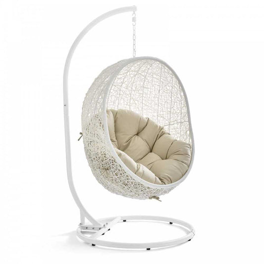 Hide Outdoor Patio Sunbrella Swing Chair With Stand, White Beige