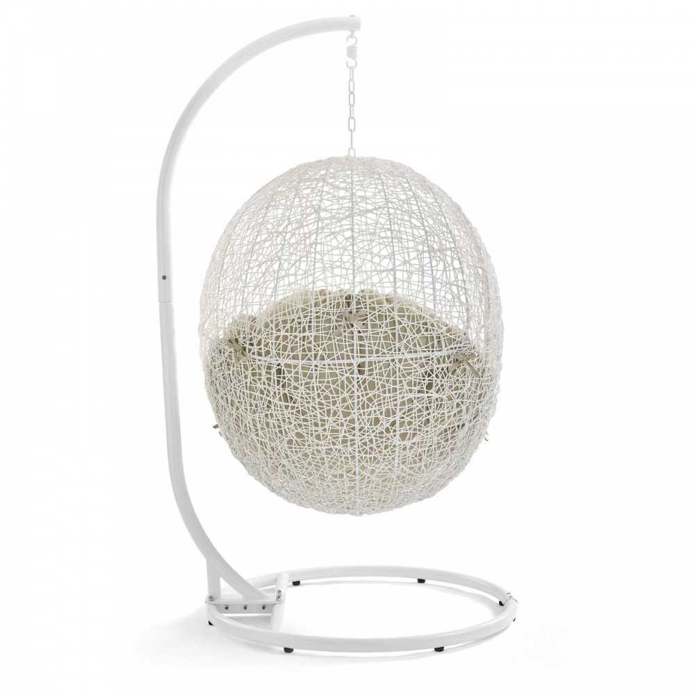 Hide Outdoor Patio Sunbrella Swing Chair With Stand, White Beige