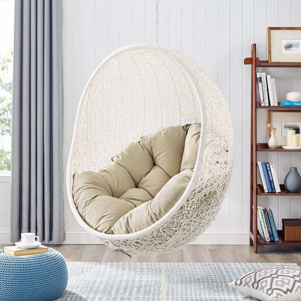 Hide Outdoor Patio Sunbrella Swing Chair With Stand, White Beige
