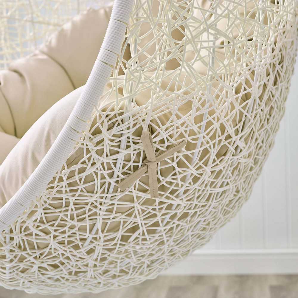 Hide Outdoor Patio Sunbrella Swing Chair With Stand, White Beige