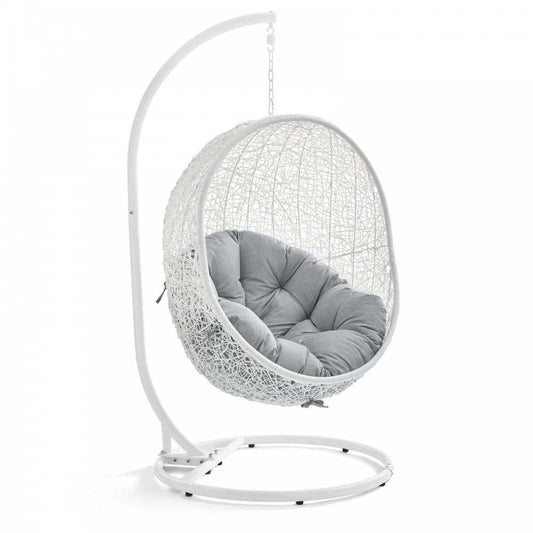 Hide Outdoor Patio Sunbrella Swing Chair With Stand, White Gray