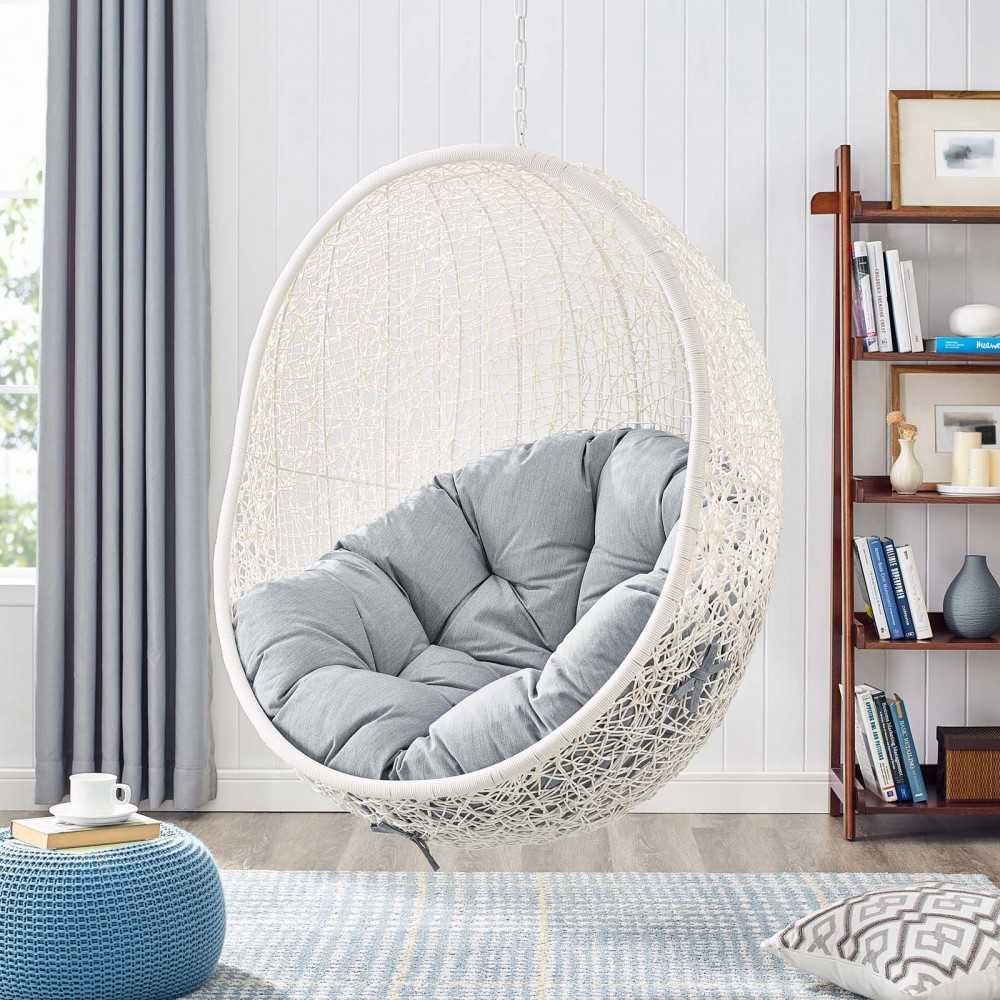 Hide Outdoor Patio Sunbrella Swing Chair With Stand, White Gray