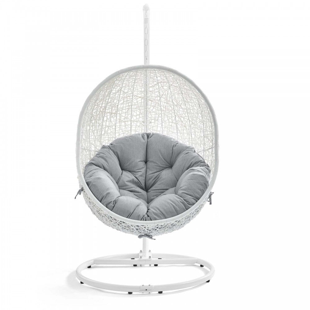 Hide Outdoor Patio Sunbrella Swing Chair With Stand, White Gray