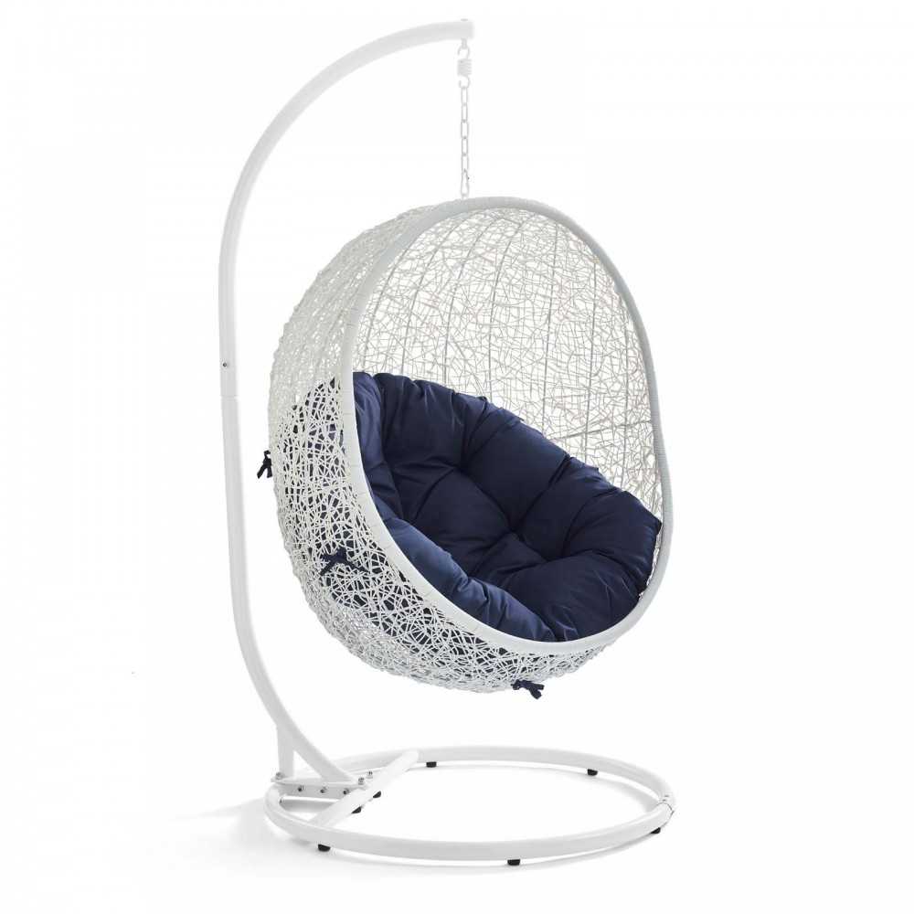 Hide Outdoor Patio Sunbrella Swing Chair With Stand, White Navy