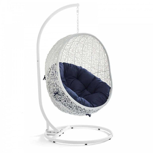 Hide Outdoor Patio Sunbrella Swing Chair With Stand, White Navy