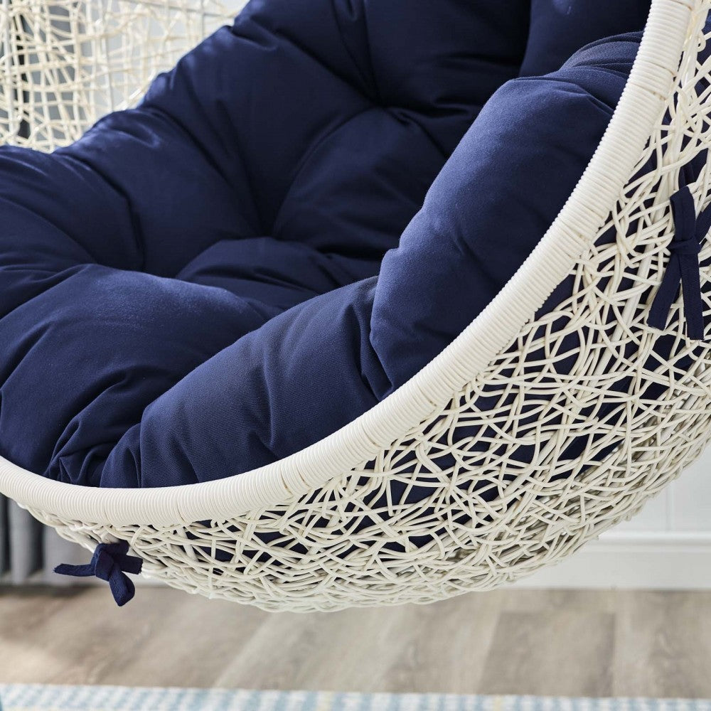 Hide Outdoor Patio Sunbrella Swing Chair With Stand, White Navy