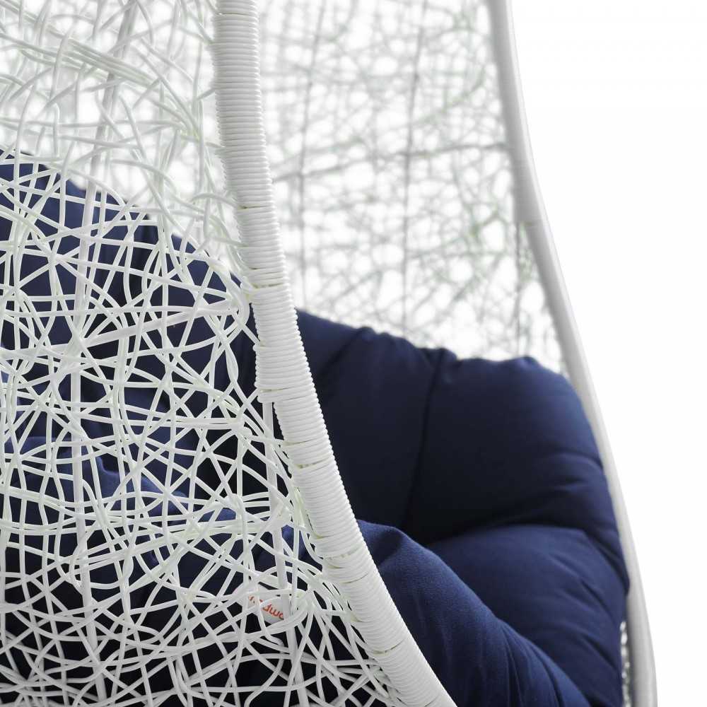 Hide Outdoor Patio Sunbrella Swing Chair With Stand, White Navy