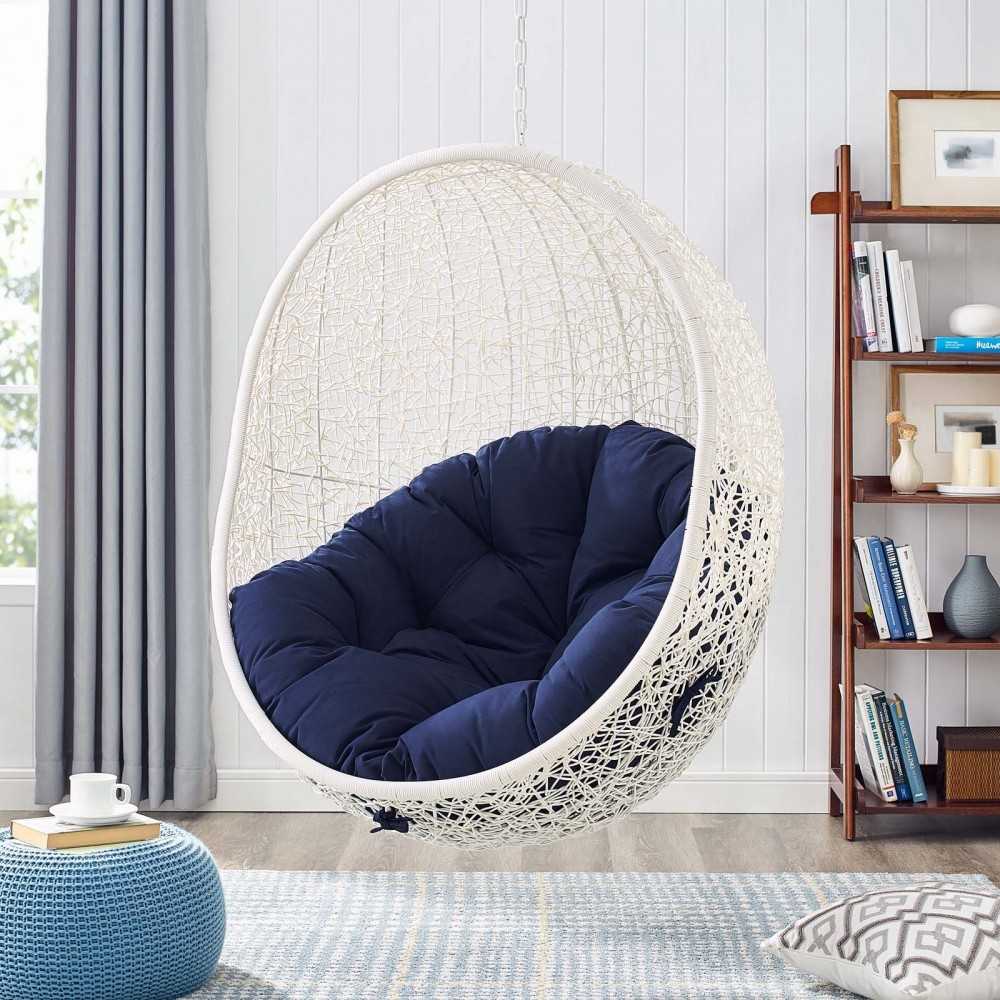 Hide Outdoor Patio Sunbrella Swing Chair With Stand, White Navy