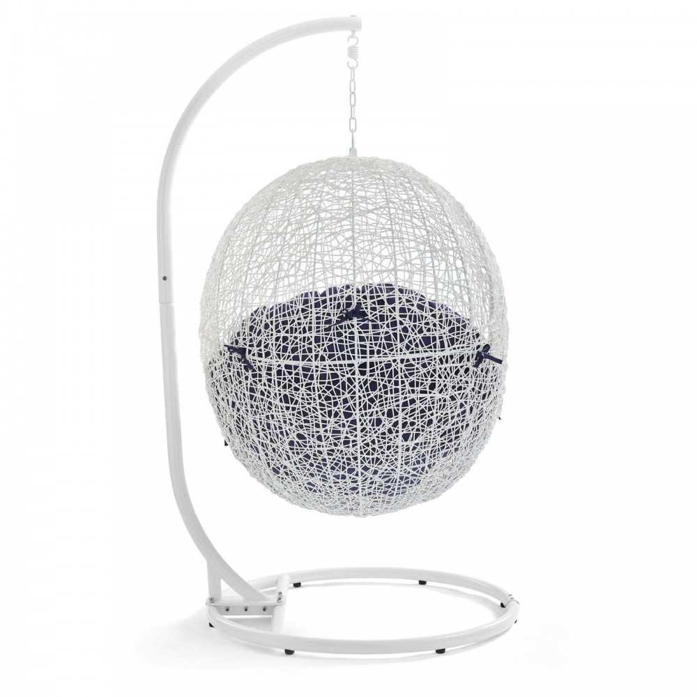 Hide Outdoor Patio Sunbrella Swing Chair With Stand, White Navy
