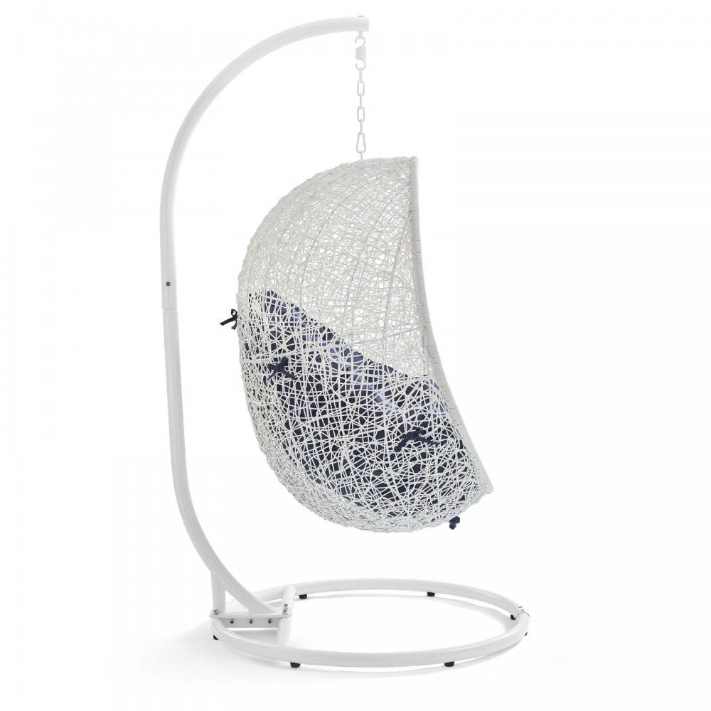 Hide Outdoor Patio Sunbrella Swing Chair With Stand, White Navy