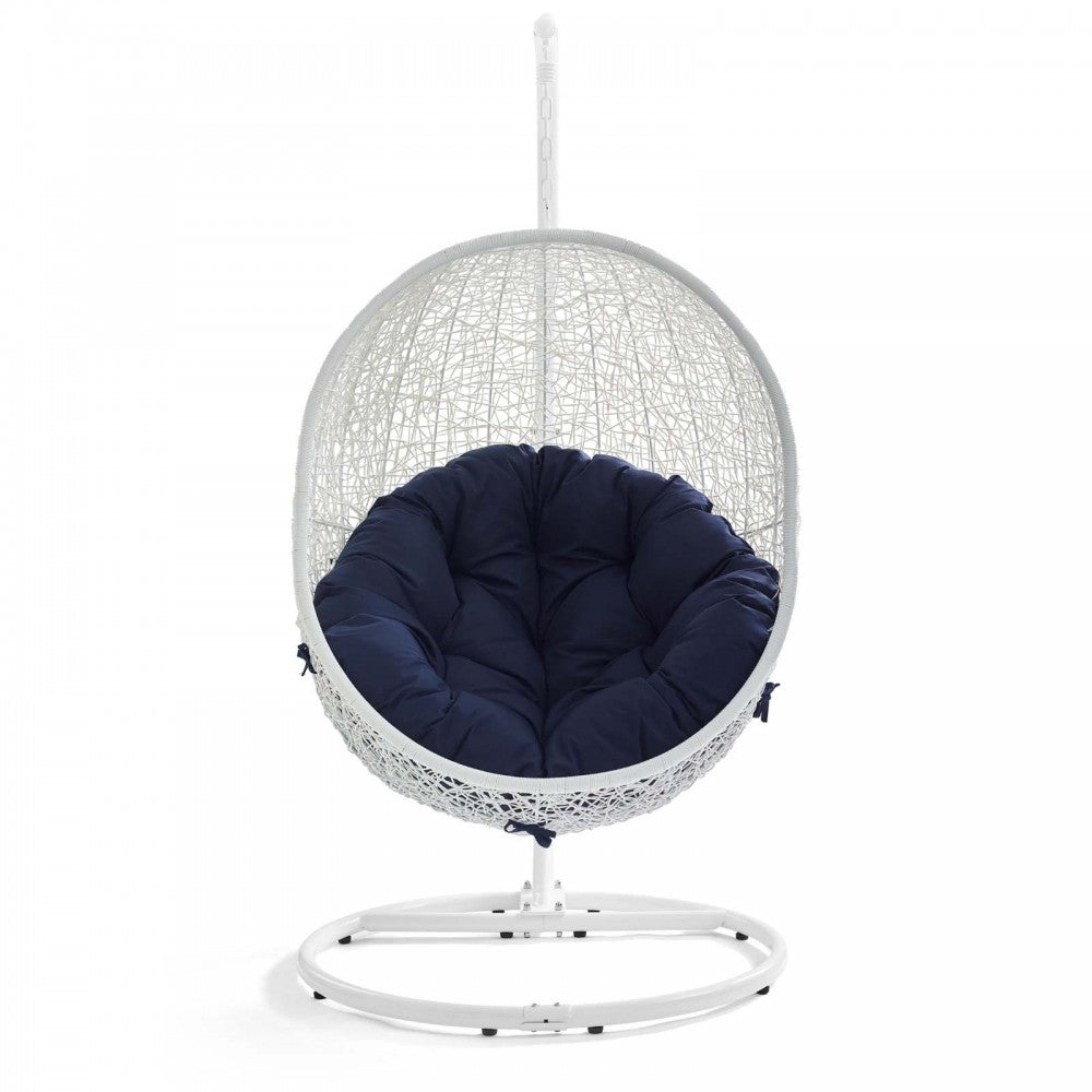 Hide Outdoor Patio Sunbrella Swing Chair With Stand, White Navy