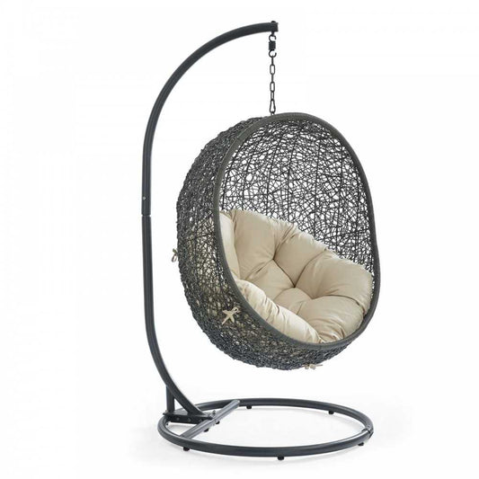 Hide Outdoor Patio Sunbrella Swing Chair With Stand, Gray Beige