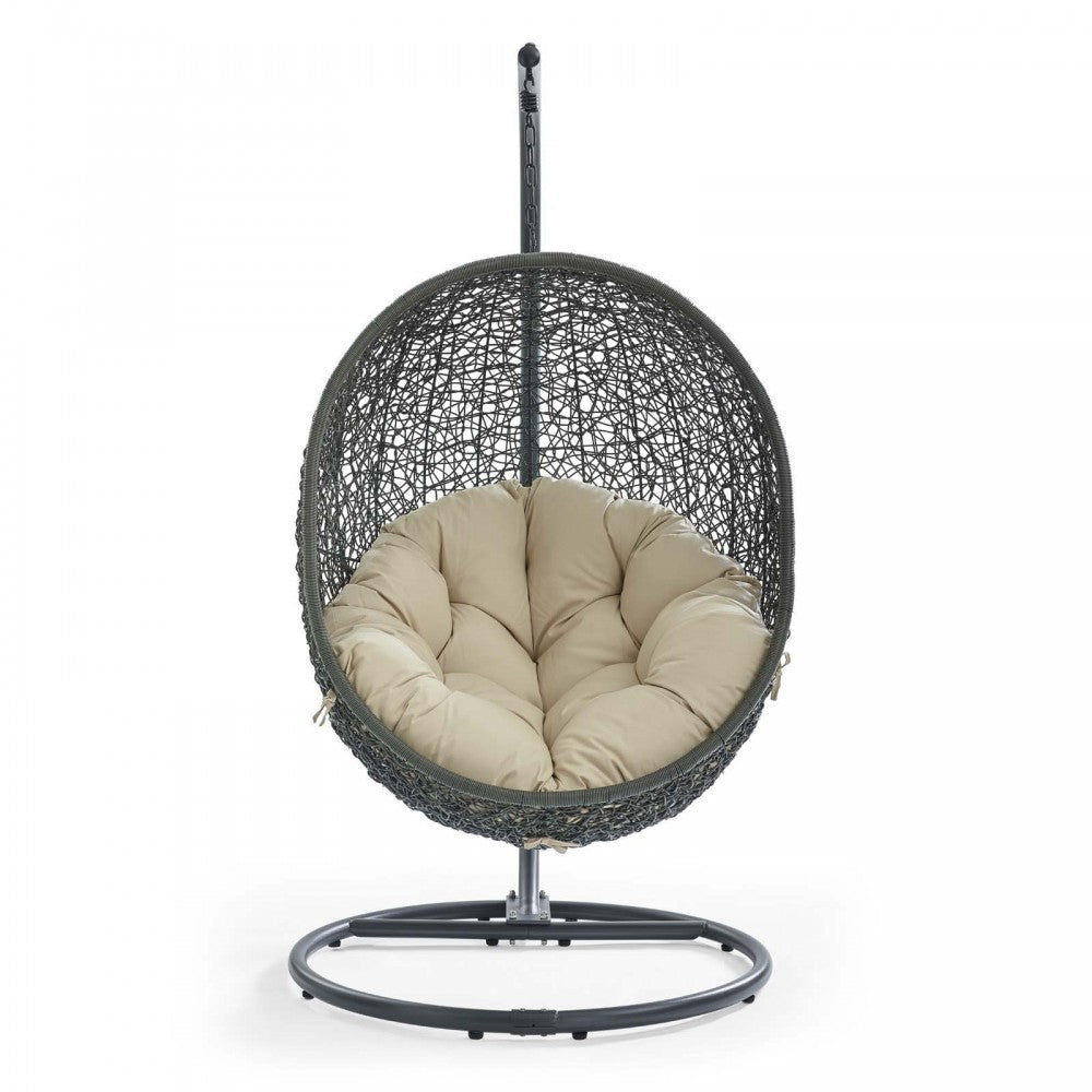 Hide Outdoor Patio Sunbrella Swing Chair With Stand, Gray Beige