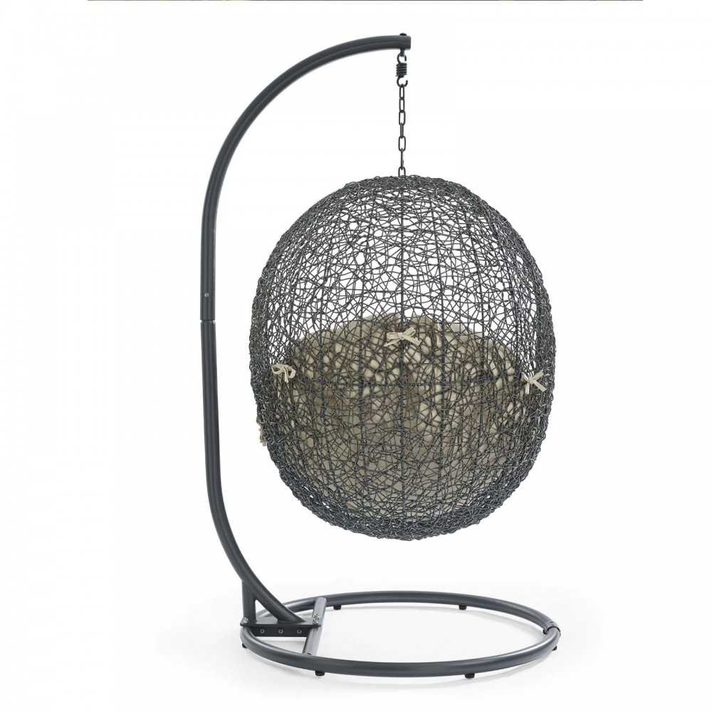Hide Outdoor Patio Sunbrella Swing Chair With Stand, Gray Beige