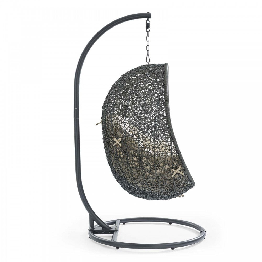 Hide Outdoor Patio Sunbrella Swing Chair With Stand, Gray Beige