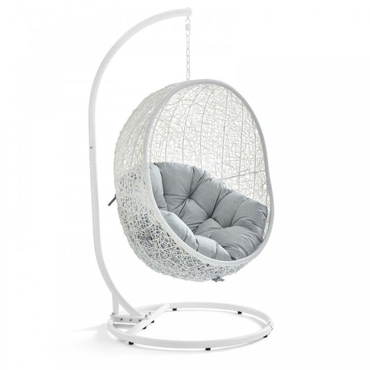 Hide Outdoor Patio Swing Chair With Stand, White Gray