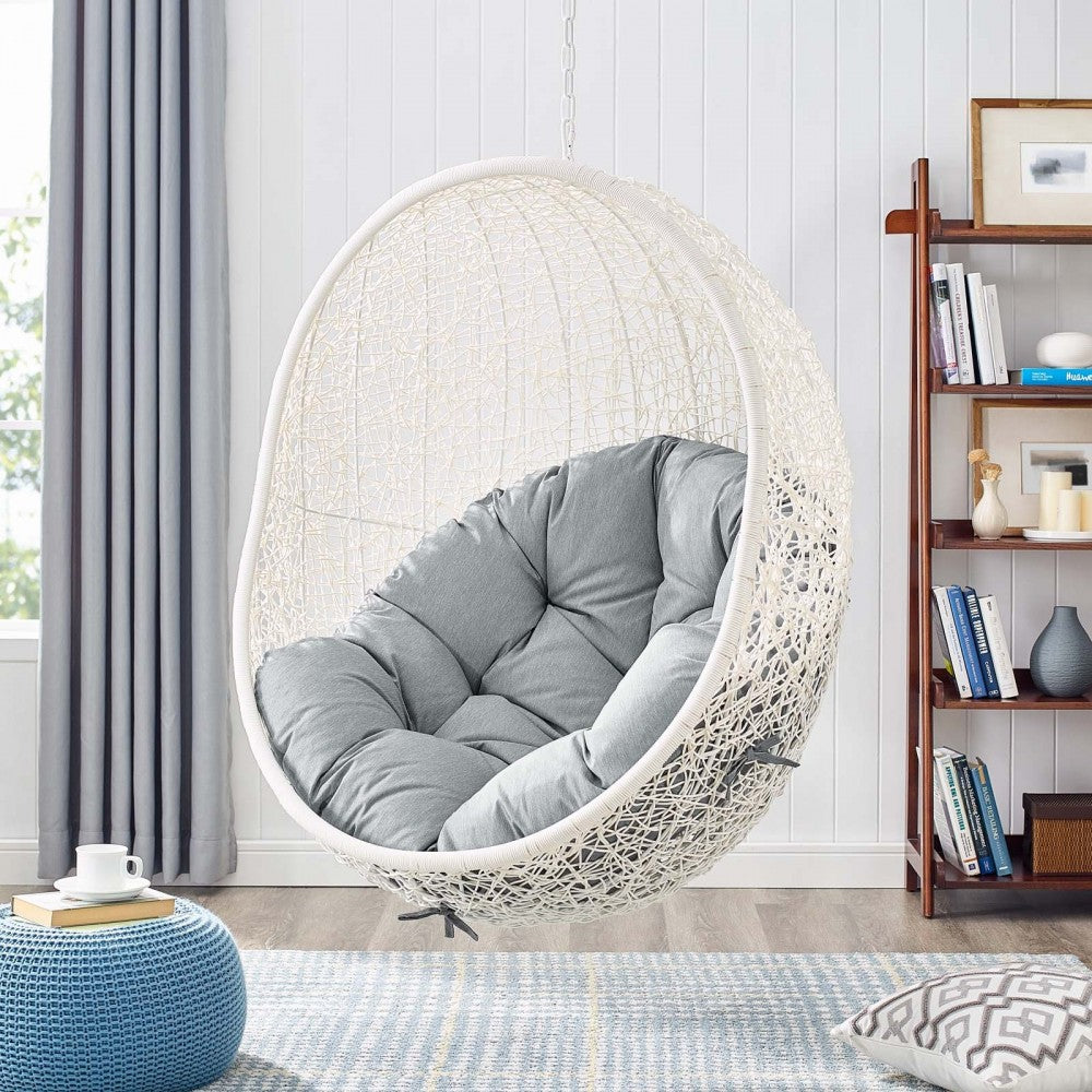 Hide Outdoor Patio Swing Chair With Stand, White Gray