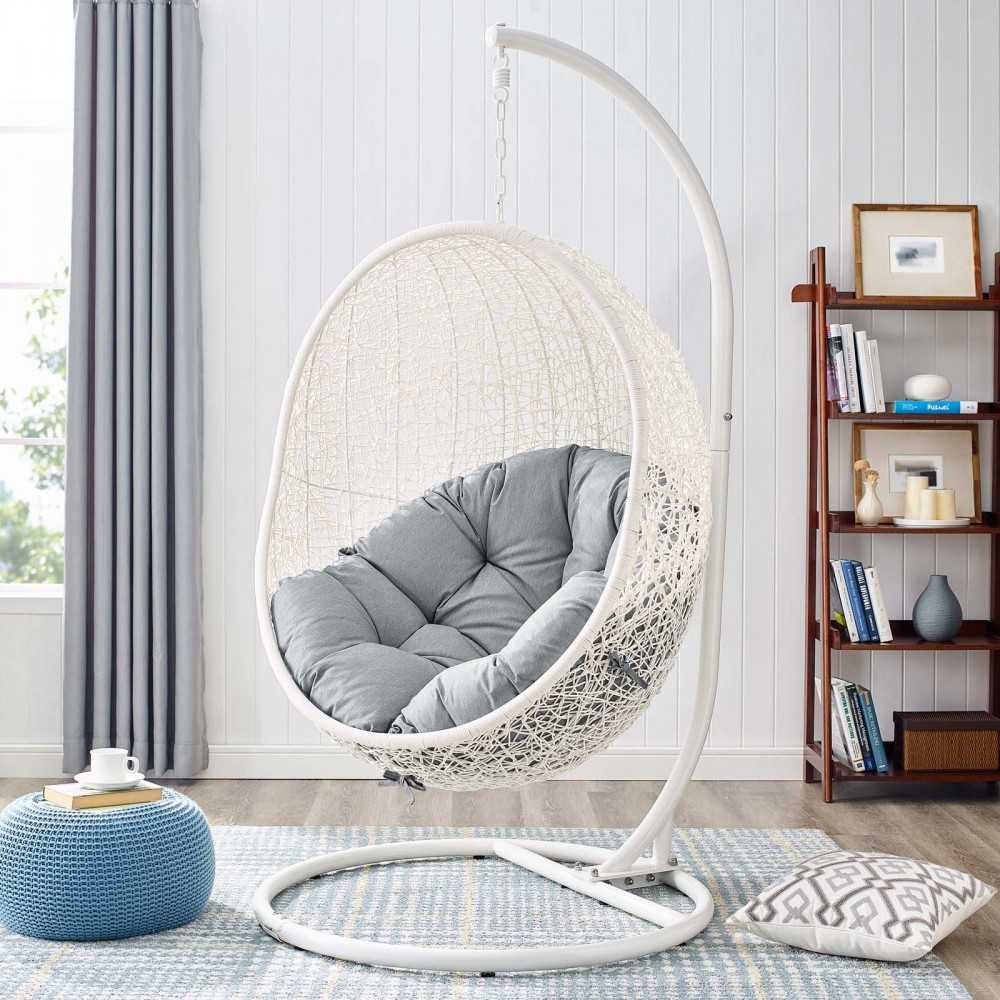 Hide Outdoor Patio Swing Chair With Stand, White Gray