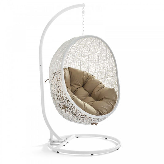 Hide Outdoor Patio Swing Chair With Stand, White Mocha