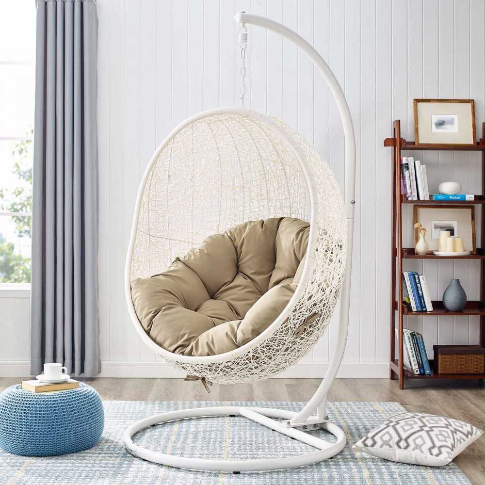 Hide Outdoor Patio Swing Chair With Stand, White Mocha