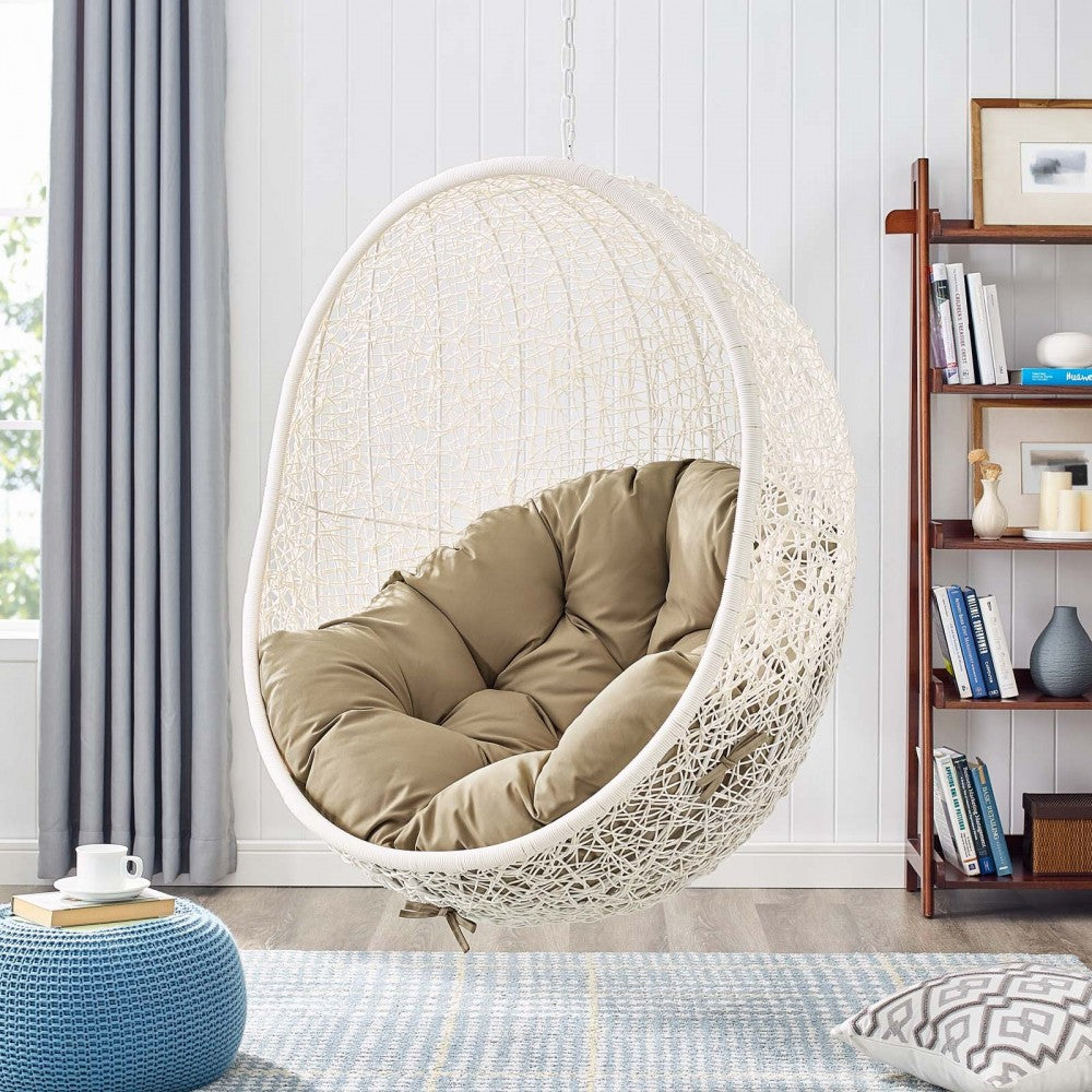Hide Outdoor Patio Swing Chair With Stand, White Mocha