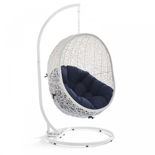 Hide Outdoor Patio Swing Chair With Stand, White Navy