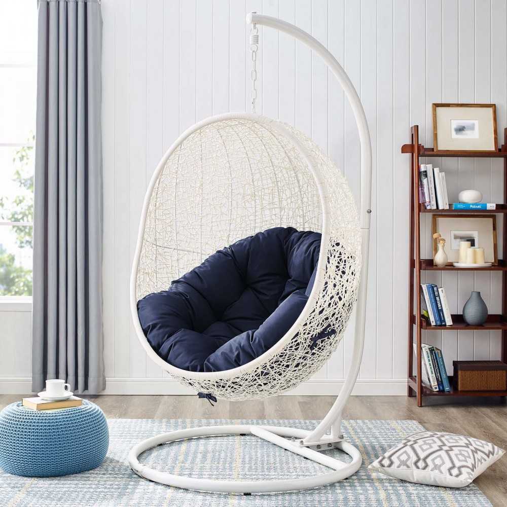 Hide Outdoor Patio Swing Chair With Stand, White Navy