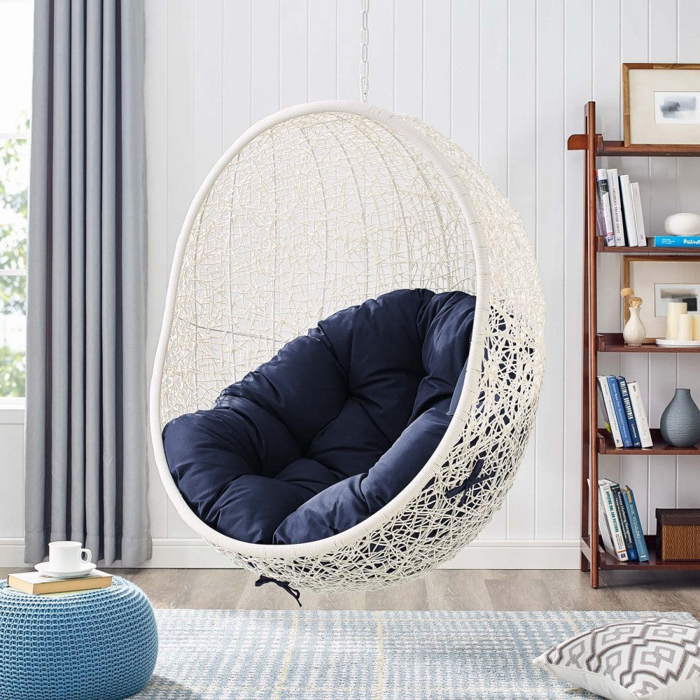 Hide Outdoor Patio Swing Chair With Stand, White Navy