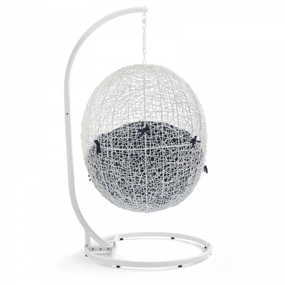 Hide Outdoor Patio Swing Chair With Stand, White Navy