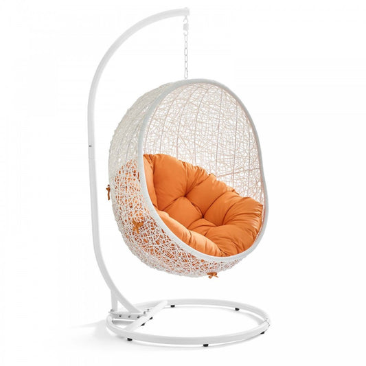 Hide Outdoor Patio Swing Chair With Stand, White Orange