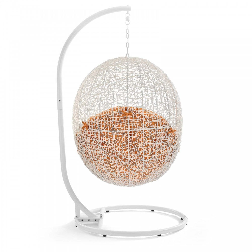 Hide Outdoor Patio Swing Chair With Stand, White Orange
