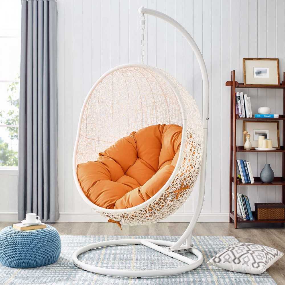 Hide Outdoor Patio Swing Chair With Stand, White Orange