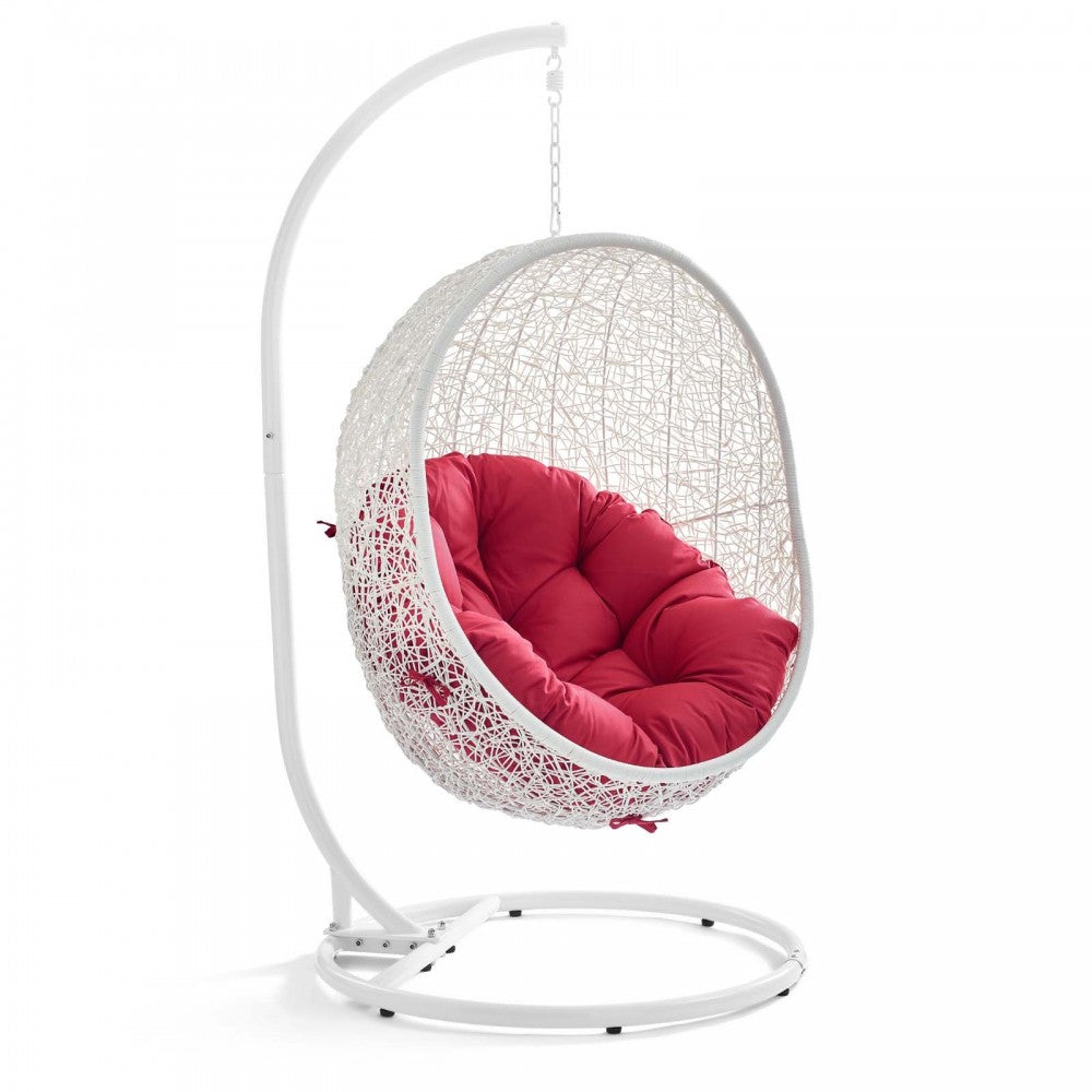 Hide Outdoor Patio Swing Chair With Stand, White Red