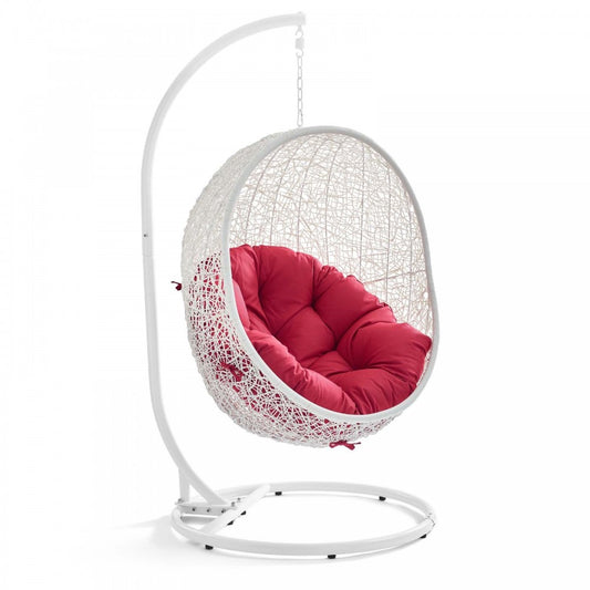 Hide Outdoor Patio Swing Chair With Stand, White Red
