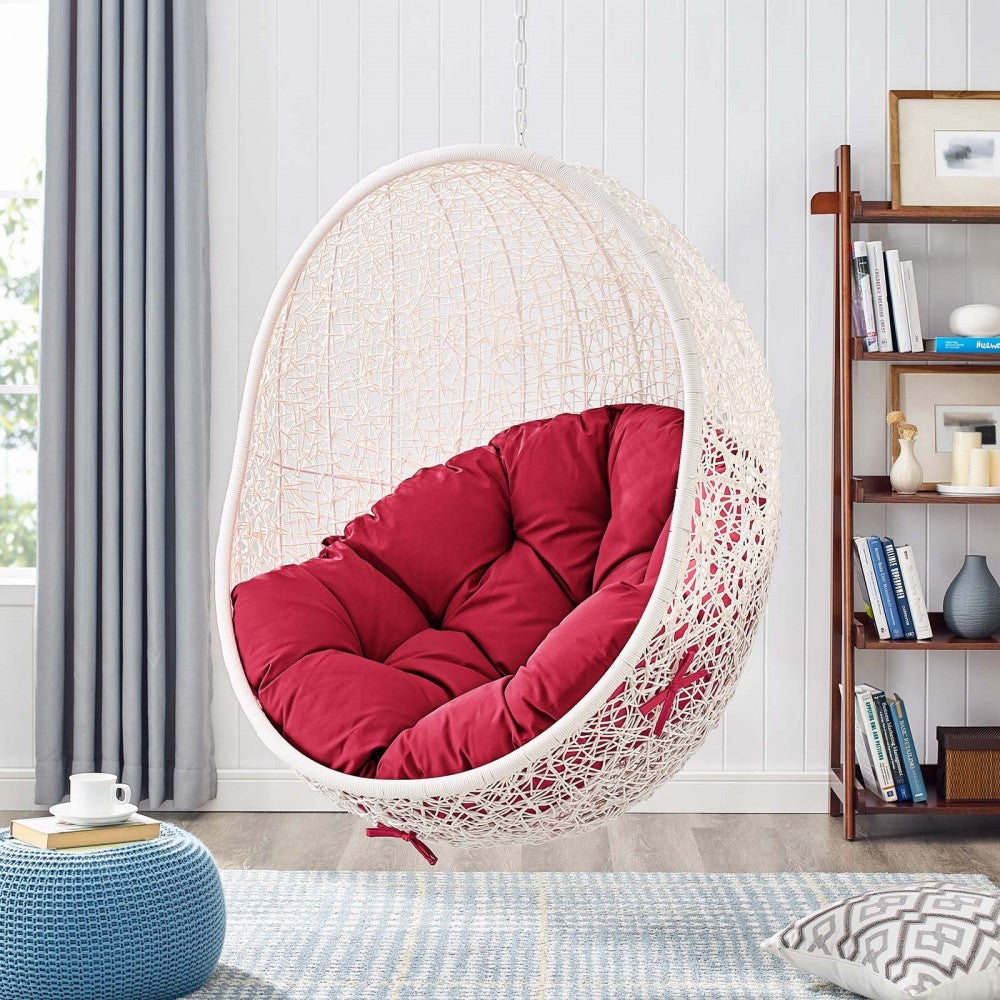 Hide Outdoor Patio Swing Chair With Stand, White Red
