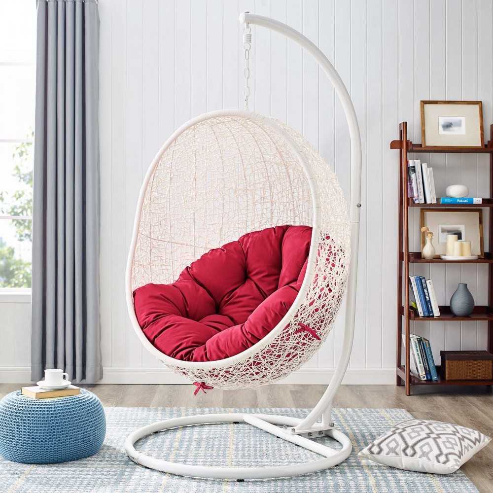 Hide Outdoor Patio Swing Chair With Stand, White Red