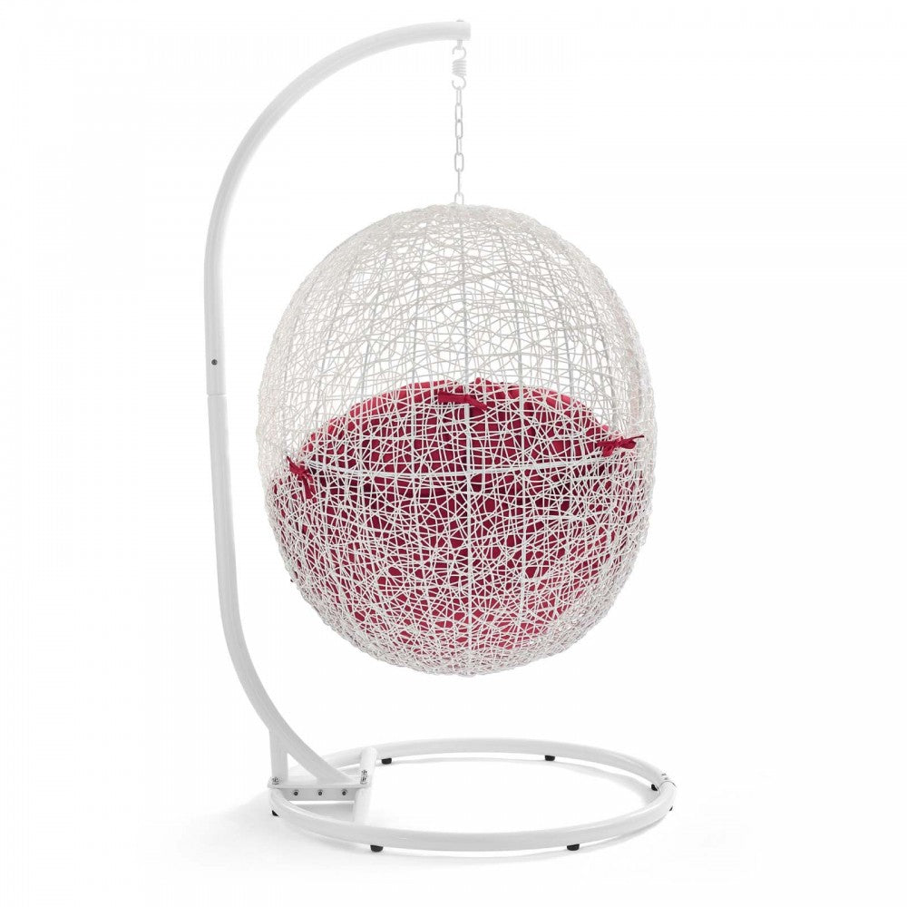 Hide Outdoor Patio Swing Chair With Stand, White Red