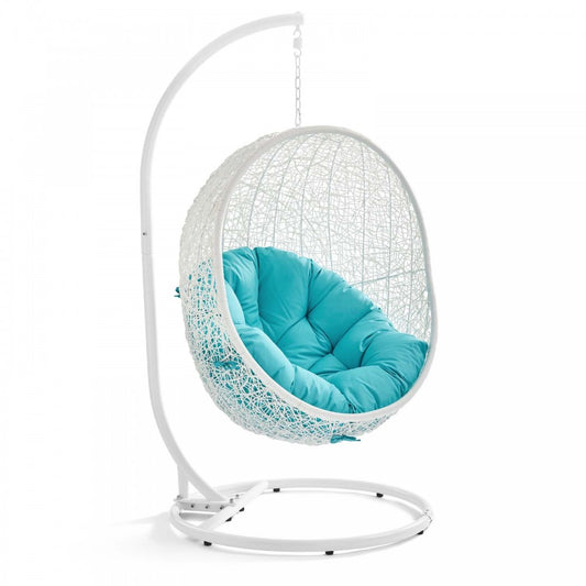 Hide Outdoor Patio Swing Chair With Stand, White Turquoise