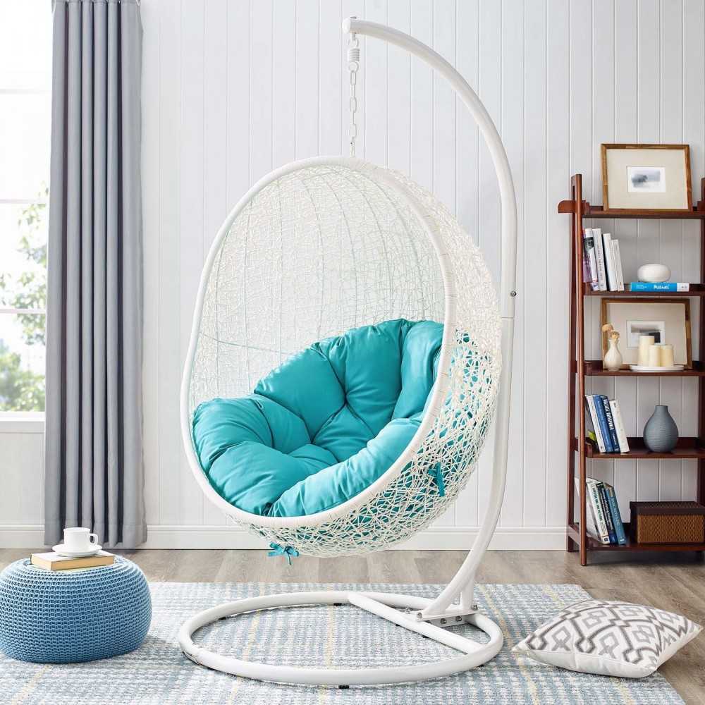 Hide Outdoor Patio Swing Chair With Stand, White Turquoise