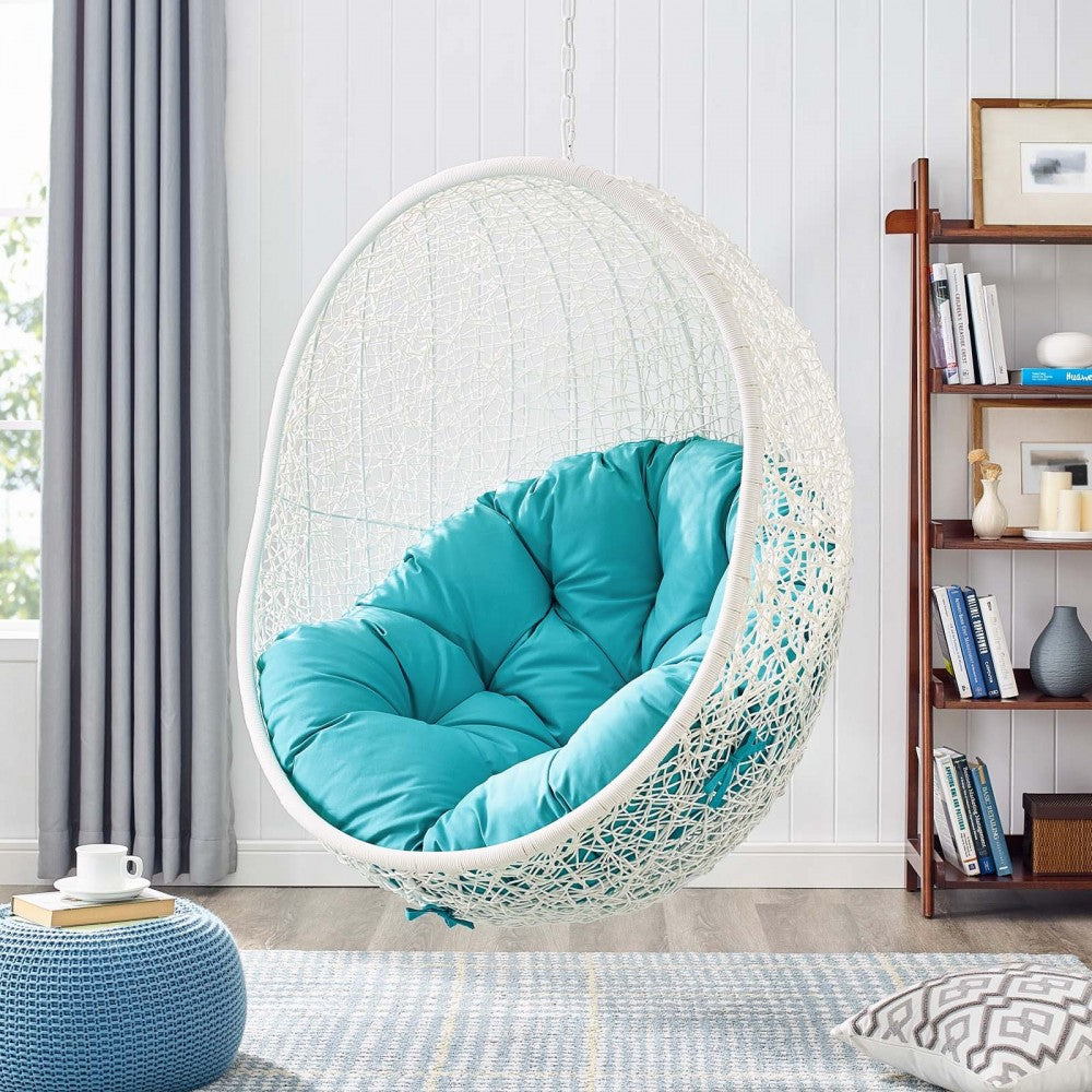 Hide Outdoor Patio Swing Chair With Stand, White Turquoise