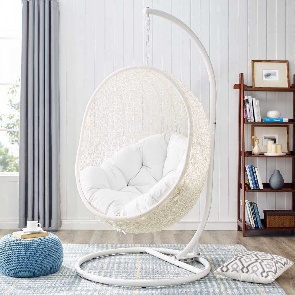 Hide Outdoor Patio Swing Chair With Stand, White