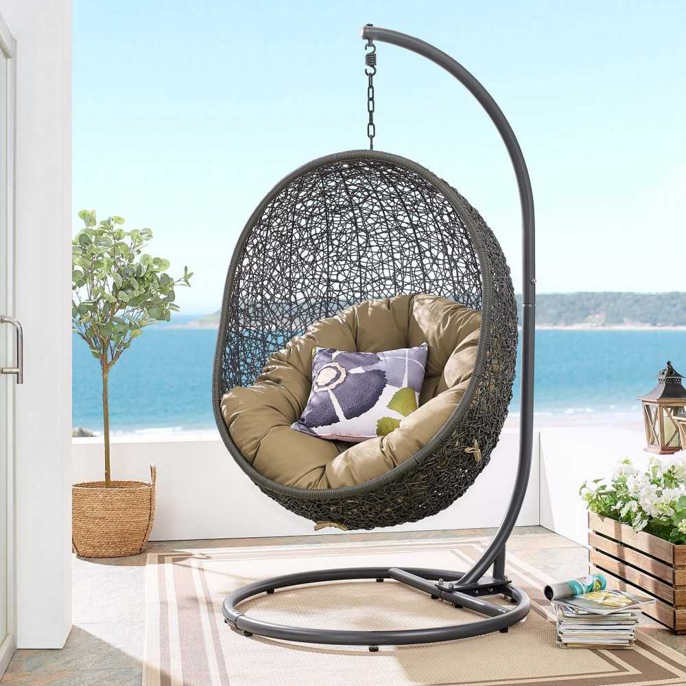 Hide Outdoor Patio Swing Chair With Stand, Gray Mocha
