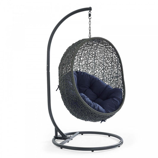 Hide Outdoor Patio Swing Chair With Stand, Gray Navy