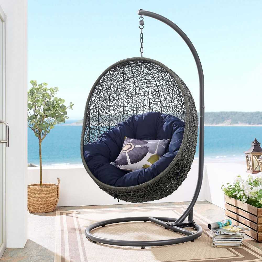 Hide Outdoor Patio Swing Chair With Stand, Gray Navy